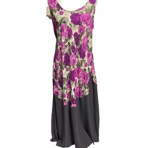 Chic Floral Sleeveless A Line Maxi Dress Purple Gray Size 4XL NWT